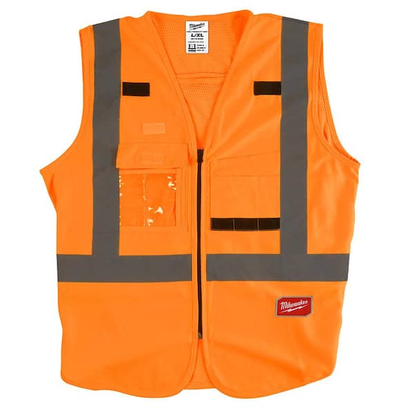 Milwaukee Large/X-Large Orange Class 2 High Visibility Safety Vest with 10 Pockets