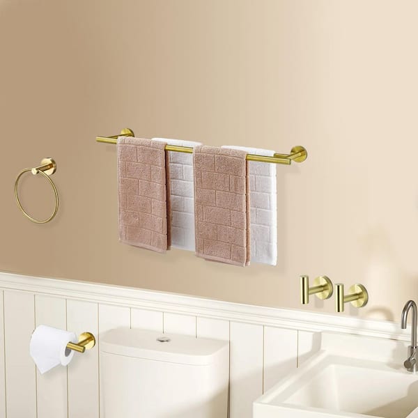 5-Piece Aluminum Bathroom Towel Rack Set with Mounting Hardware in Brushed Gold