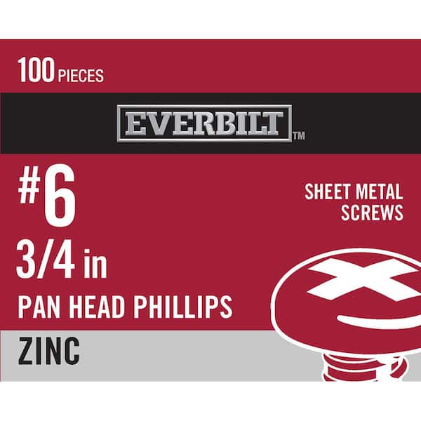 Everbilt #6 x 3/4 in. Zinc Plated Phillips Pan Head Sheet Metal Screw (100-Pack)