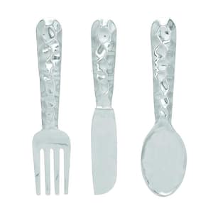 (Set of 3) Artistic Cutlery Metal Silver Spoon and Knife and Fork Wall Decor, Contemporary Metal Wall Decor