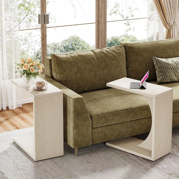 BYBLIGHT Kerlin 2PCS 23.62 in. White C-Shaped Engineered Wood End Table, Couch Table Small Sofa Side Table for Small Space