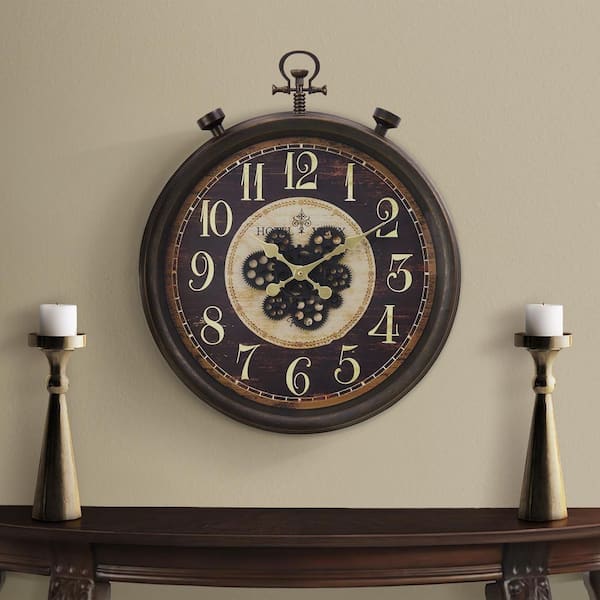 Unbranded 24 in. Round Traditional Large Brown Wall Clock for Living Room Decor, Vintage Wall Clock