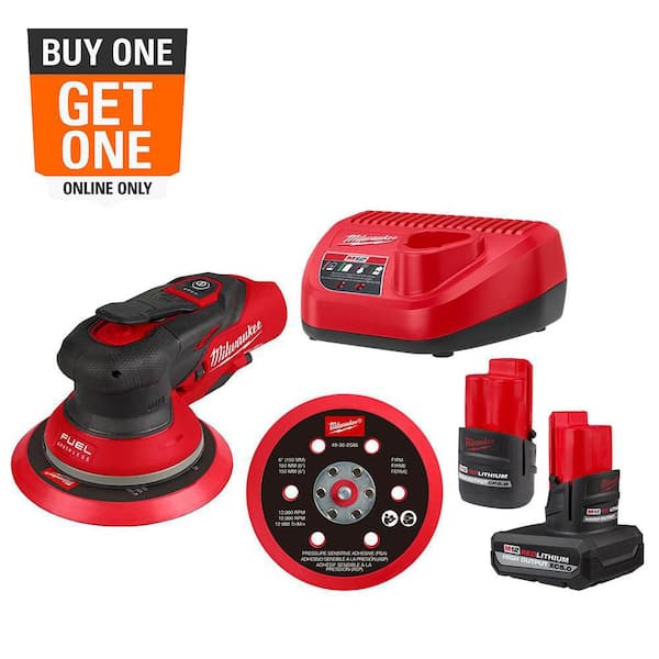 M12 FUEL 12-Volt Li-Ion Brushless Cordless 6 in. Random Orbital Sander Kit (3/16 in) w M12 XC 5.0Ah & CP 2.5Ah Batteries