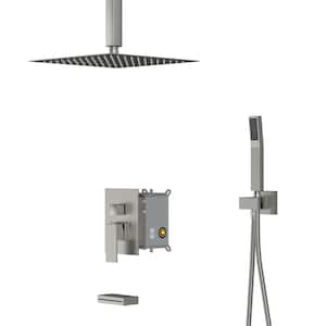 3-Spray 12 in. Dual Shower Head Ceiling Mount Fixed Rain Shower Head and Handheld 2.5 GPM in Brushed