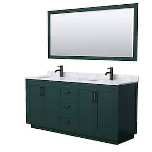 Miranda 72 in. W x 22 in. D x 33.75 in. H Double Sink Bath Vanity in Green with White Carrara Marble Top and Mirror