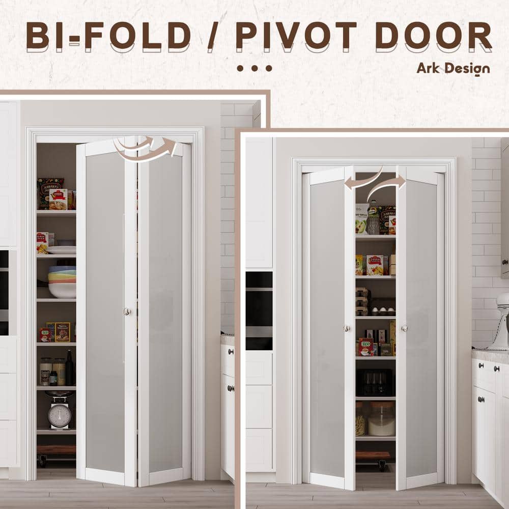 30in x 80in White MDF Pivot Door with Frosted Glass