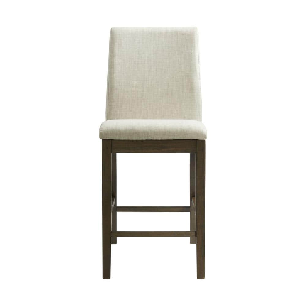 Transitional Cream Upholstered Counter Height Side Chair Set in Walnut