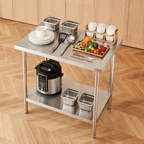 24 x 36 x 34 In. Stainless Steel Commercial Kitchen Prep Table Silver, 750 lbs. Load Capacity with 3-Adjustable Height