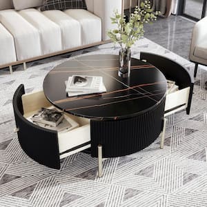 31.5 in. Modern Round Coffee Table Storage Accent Table with 2 Large Drawers in Black