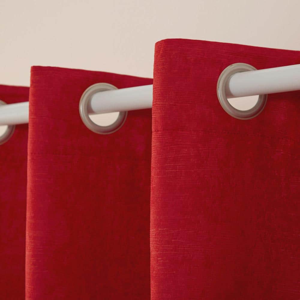 Chili Red Polyester Room-Darkening Grommet Curtain Panel Pair