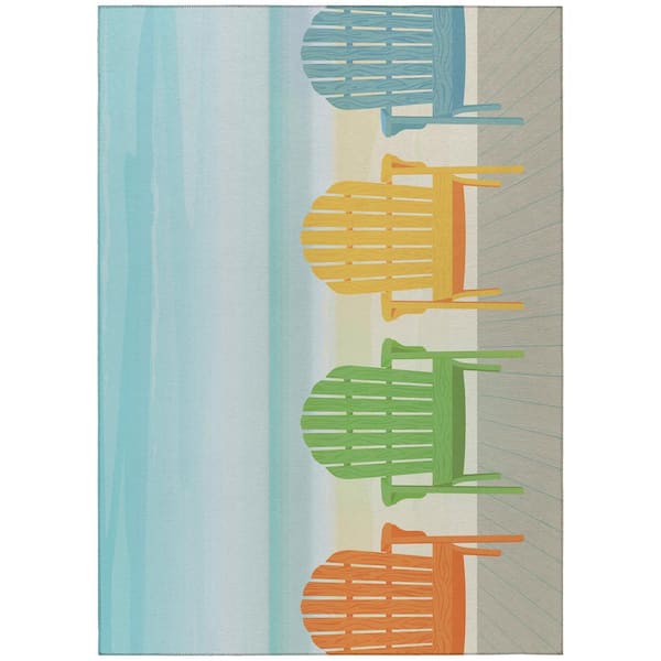 Addison Rugs Harpswell Blue 5 ft. x 7 ft. 6 in. Geometric Indoor/Outdoor Area Rug