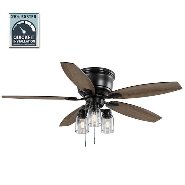 Hampton Bay Stoneridge 52 in. Indoor/Outdoor LED Matte Black Hugger Ceiling Fan with Light Kit and 5 Reversible Blades Included