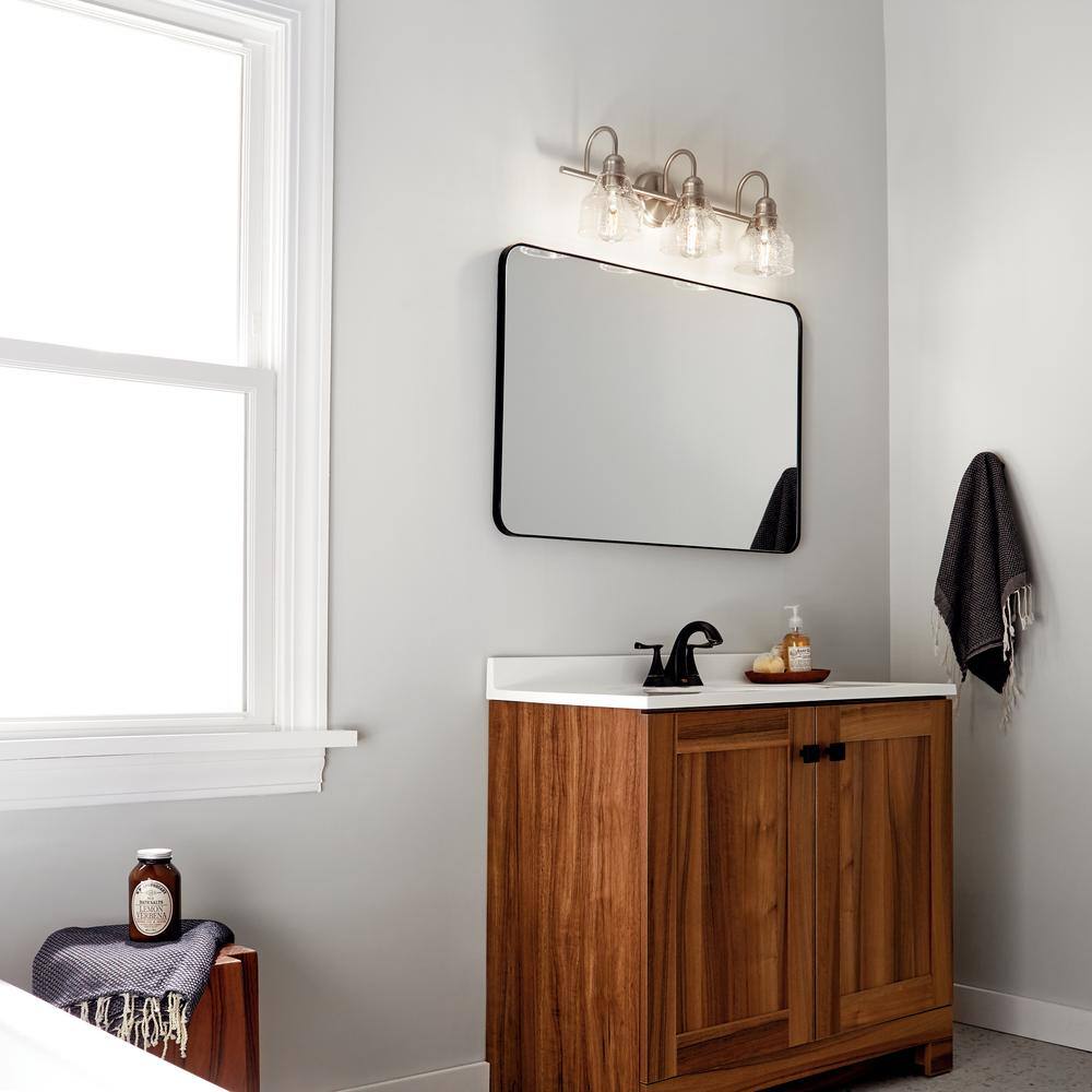 Avery Distressed Bronze 24" Transitional 3-Light Vanity with Clear Seeded Glass