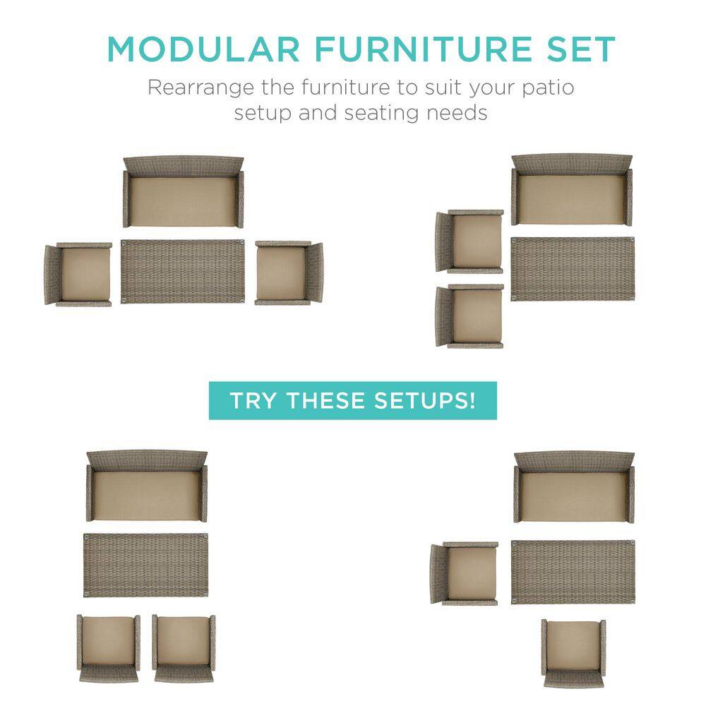 Taupe Wicker 4-Piece Outdoor Patio Conversation Set with Cushions