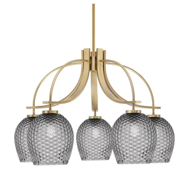 Unbranded Olympia 18.75 in. 5-Light Brass Downlight Chandelier Smoke Textured Glass Shade