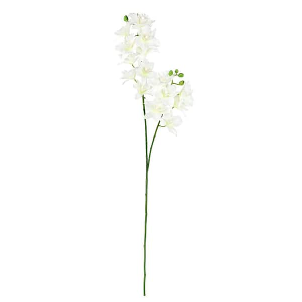 LIVING LUXURY 35 in. Large Cream White Artificial Cattleya Orchid Flower Stem Spray (Set of 2)