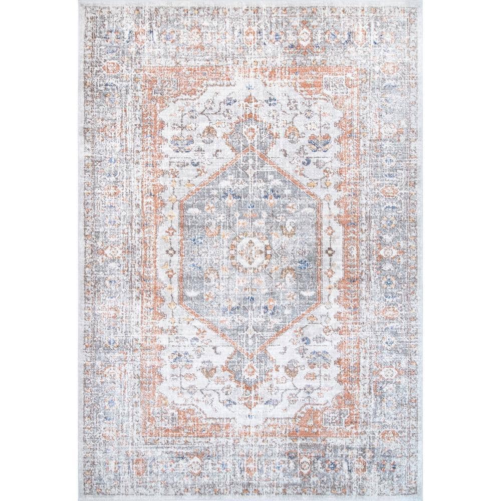 Gray and Beige Vintage Floral Synthetic Area Rug 3' x 5'