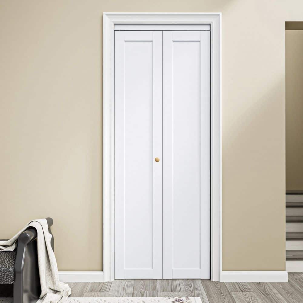32 in. x 80 in. 1-Lite Panel Solid Core White Primed Composite MDF Closet Bi-fold Door with Handle and Hardware price history on PriceWatchPro