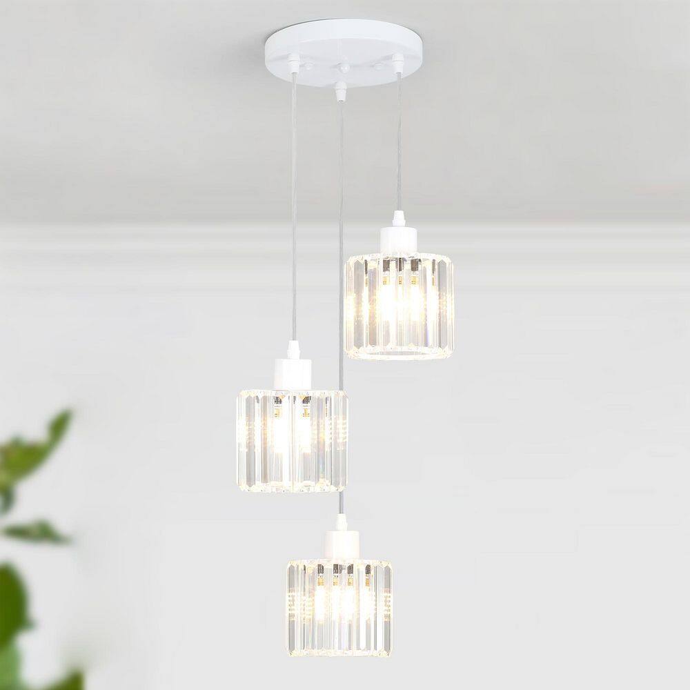 3-Light White Crystal Pendant Light with Glass Shade-Ideal for Kitchen Island (Bulbs Not Included) price history on PriceWatchPro