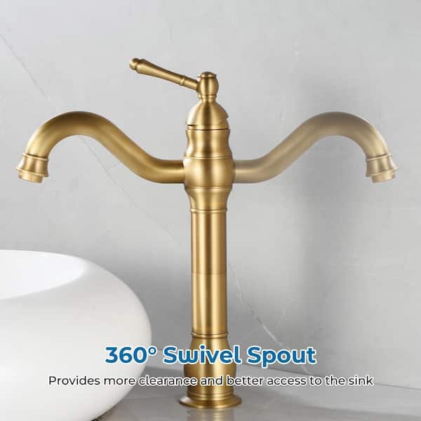 Single Hole Single Handle Waterfall Vessel Sink Faucet with Hot and Cold Hoses in Antique Brass