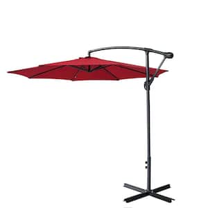 9.6 ft. Outdoor Hanging Offset Cantilever Patio Umbrella with Cross Base Stand in Red