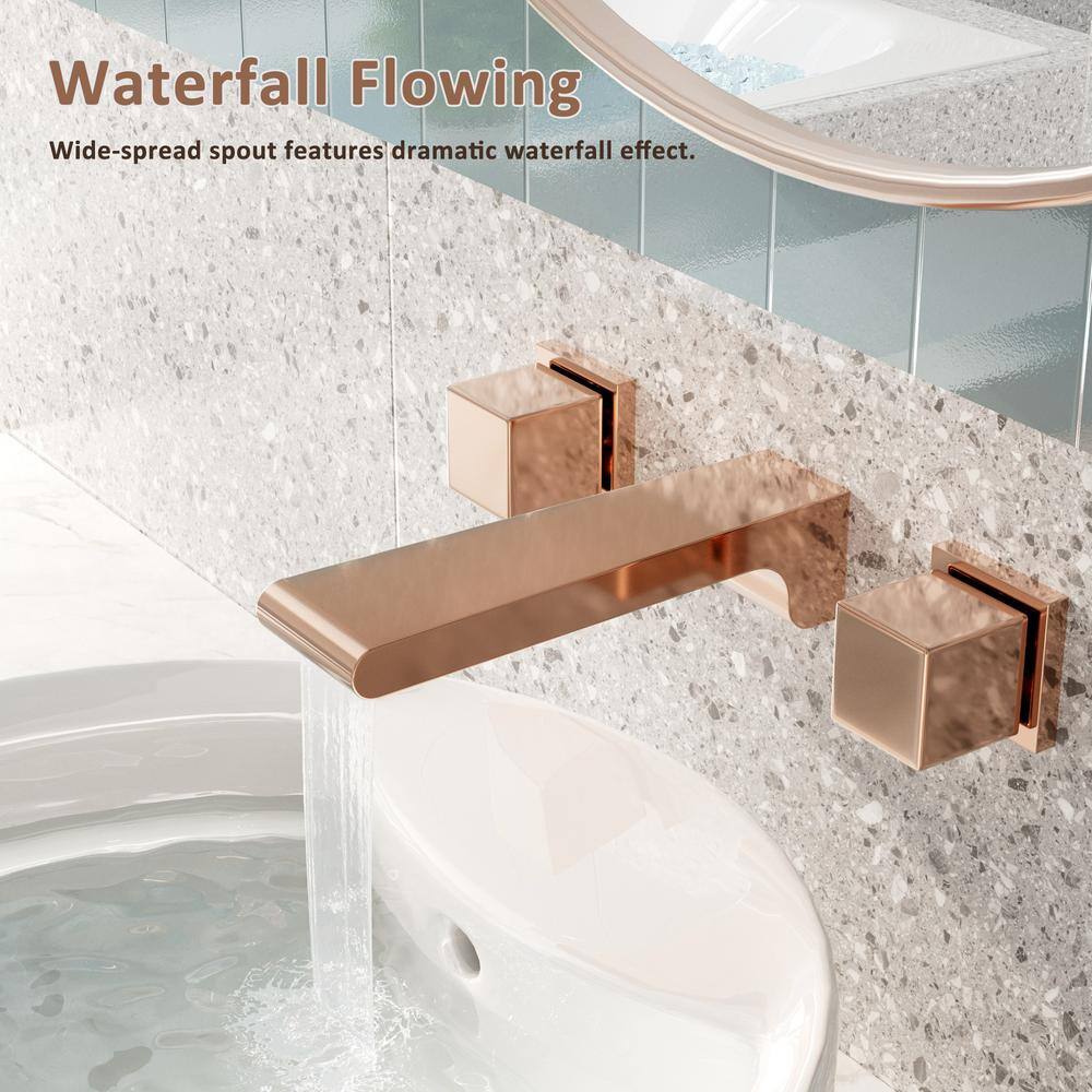 Champagne Bronze Wall-Mounted Double Handle Bathroom Faucet