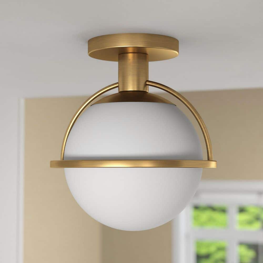 Cieonna Antique Brass 10" Globe Semi Flush Mount Ceiling Light