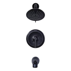 5-Spray Patterns with 1.8 GPM 6 in. Wall Mount Rain Fixed Shower Head with Tub and Brass Valve in Oil Rubbed Bronze