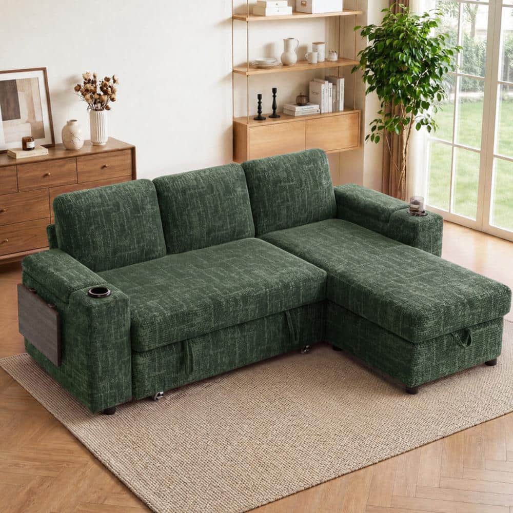 "85"" 3-Seat L Modular Chenille Sleeper Sofa,Storage Chaise, USB,Cup Holders, Side Table,Storage Arms,Tool-Free Assembly" price history on PriceWatchPro
