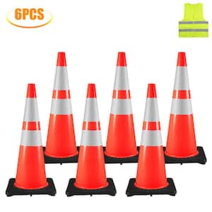 Traffic Safety Cones, 36 in. Safety Road Parking Cone with Black Weighted Base, PVC Orange Traffic Safety Cones(6-Piece)