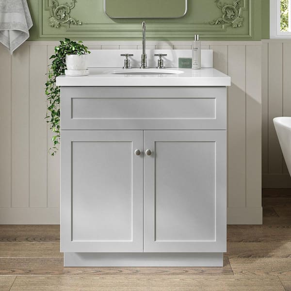 Hamlet 30 in. W x 22 in. D x 36 in. H Bath Vanity in Gray with White Pure White Quartz Top