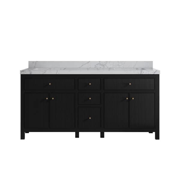 Willow Collections Sonoma 72 in. Double Sink Freestanding Black Bath Vanity with Venatino Quartz Top Unassembled