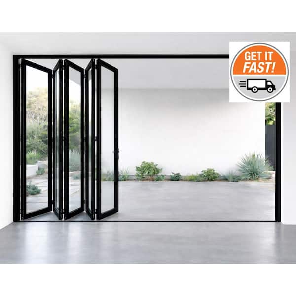 168 in. x 96 in. Left Swing/Outswing Black Aluminum Folding Patio Door