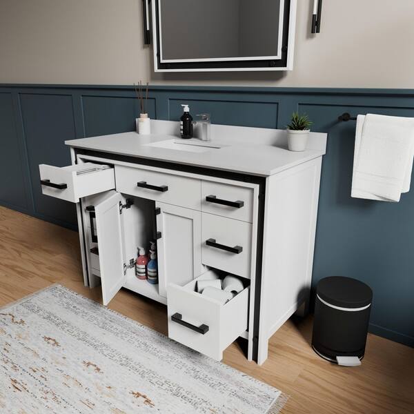 Lexora Ziva 48 in W x 22 in D White Bath Vanity, Cultured Marble