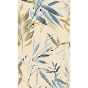 Blue Textured Bamboo Leaves Tropical Paste the Wall Double Roll Wallpaper 57  sq. ft.