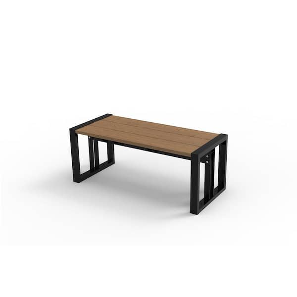 Matte Black Aluminum Frame 39.38 in. Composite Outdoor Garden Bench in Peruvian Teak