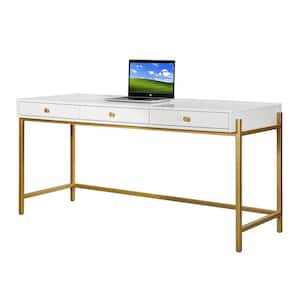 Zulma Modern White 64 in. 3-Storage Drawers Writing Desk with Polished Paint-finished Desktop