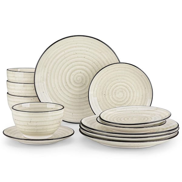 vancasso 12-Piece Beige Stoneware Dinnerware Set (Service for 4) Tableware Set with Dinners Plate Dessert Plates and Cereal Bowls