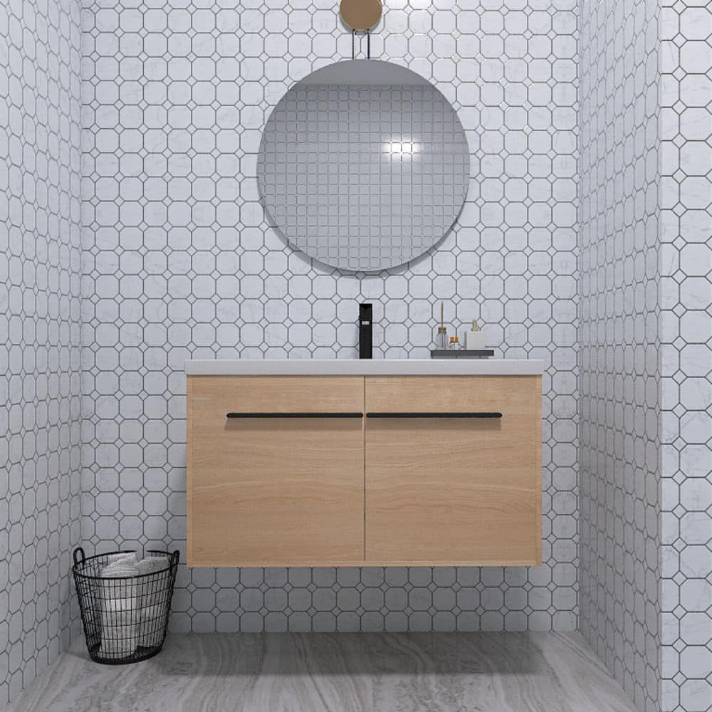 35.43 in. W. x 18.11 in. D x 20.47 in. H Wall-Mounted Bath Vanity in Light 