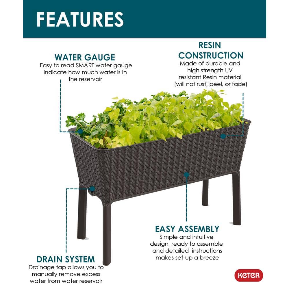 Espresso Brown Resin Elevated Self-Watering Garden Bed Planter