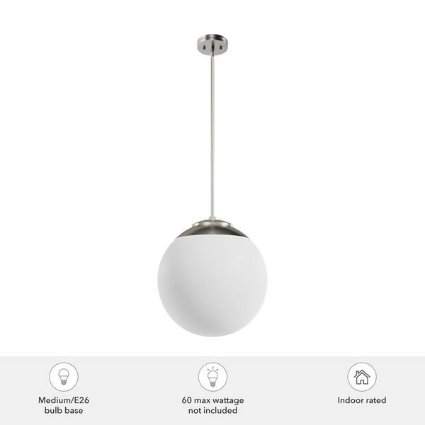 Hunter Hepburn 3-Light Brushed Nickel Mid-century White Glass Globe LED Medium Hanging Pendant Light
