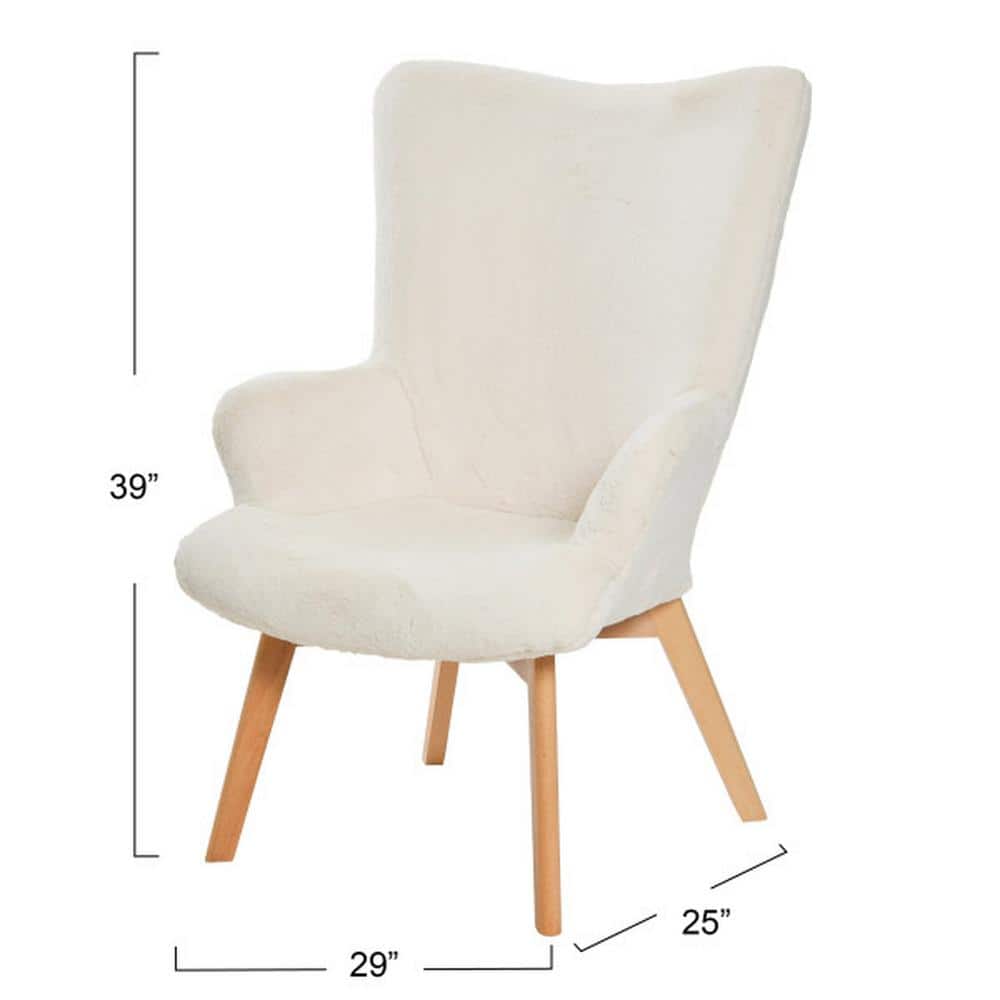 Chic Farmhouse Creamy White Wood Wingback Accent Chair