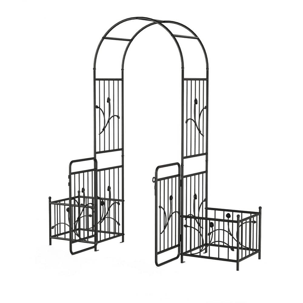 87 in. x 80 in. Metal Garden Arbor with Gate and Planter Boxes for Outdoor Backyard Weddings Climbing Plants, Black price history on PriceWatchPro
