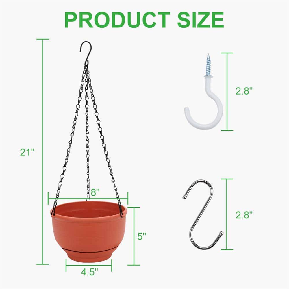 8-Inch Terracotta Plastic Hanging Planter with Detachable Base, 2-Pack