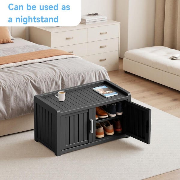 32 in. W x 17 in. D x 18 in. H Black Resin Outdoor Storage Cabinet