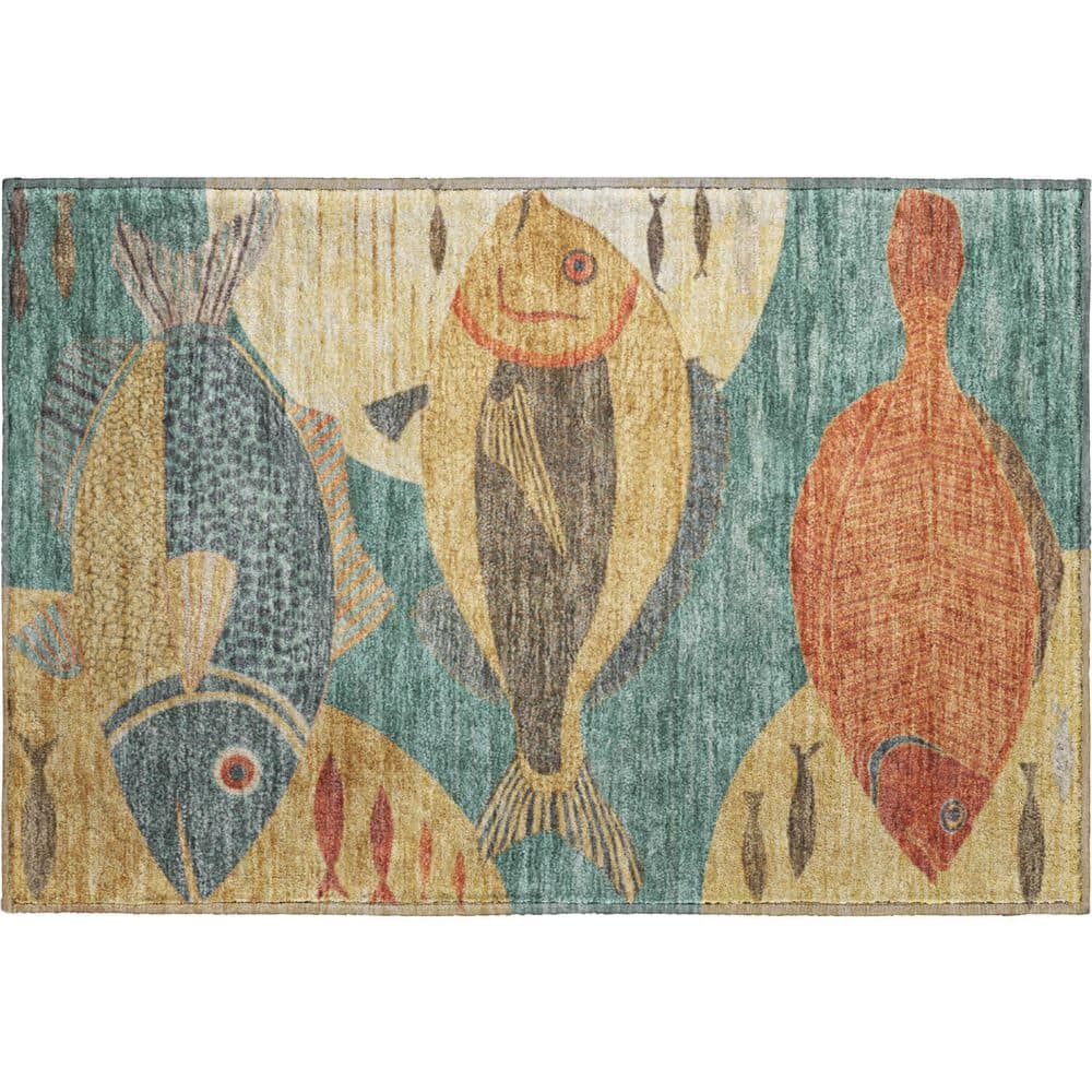 Mayfield Premium Machine Washable Abstract AMF2447 Teal 2 ft. x 3 ft. Accent Rug price history on PriceWatchPro