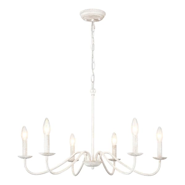 ADSENSTY 6-Light Distressed White Farmhouse Candle Style Rustic Chandelier for Kitchen Island Lighting Fixtures Hanging