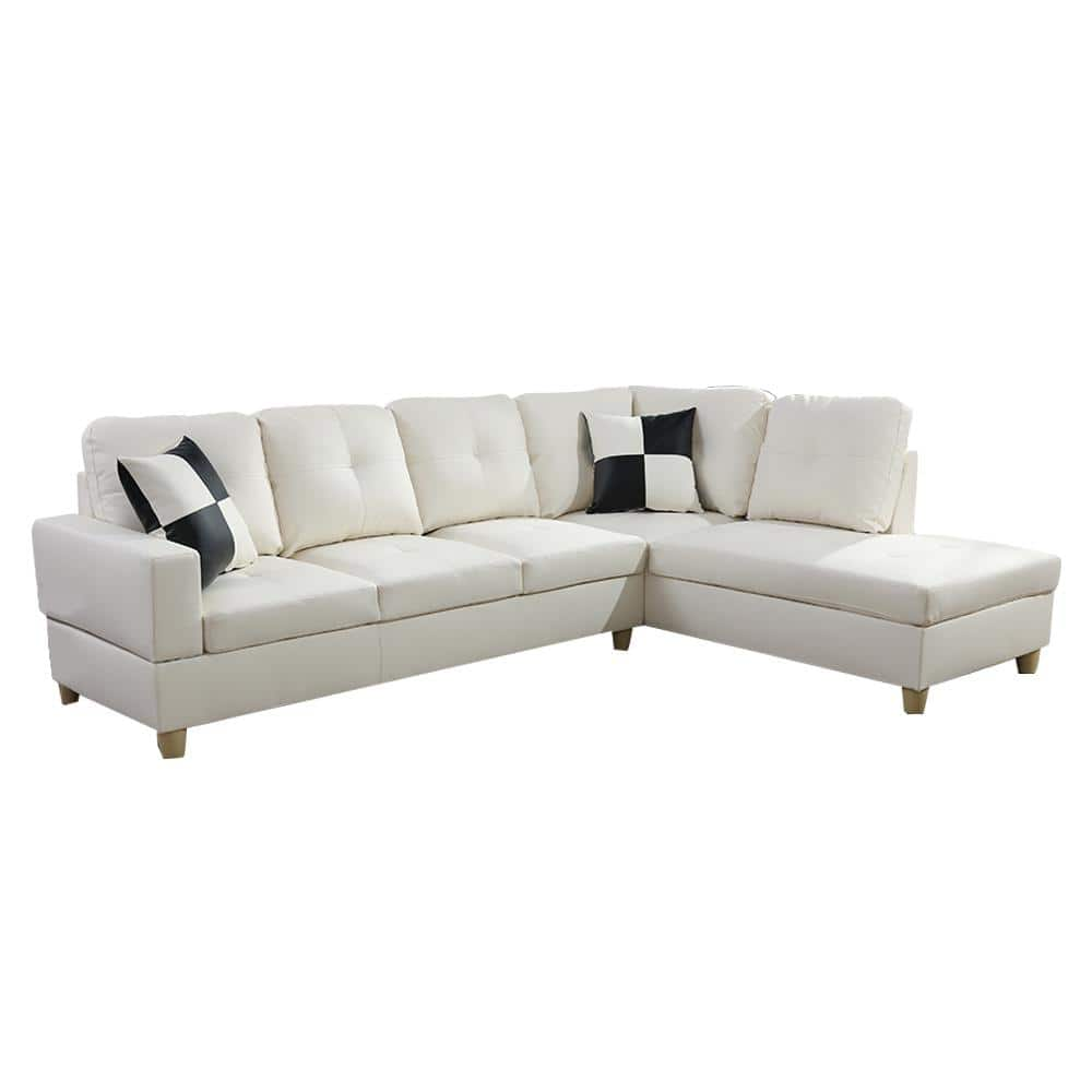 Starhome Living 25 in. W Square Arm 2-Piece Faux Leather L Shaped Sectional Sofa in White -  Star Home Living, SH092B-2PC