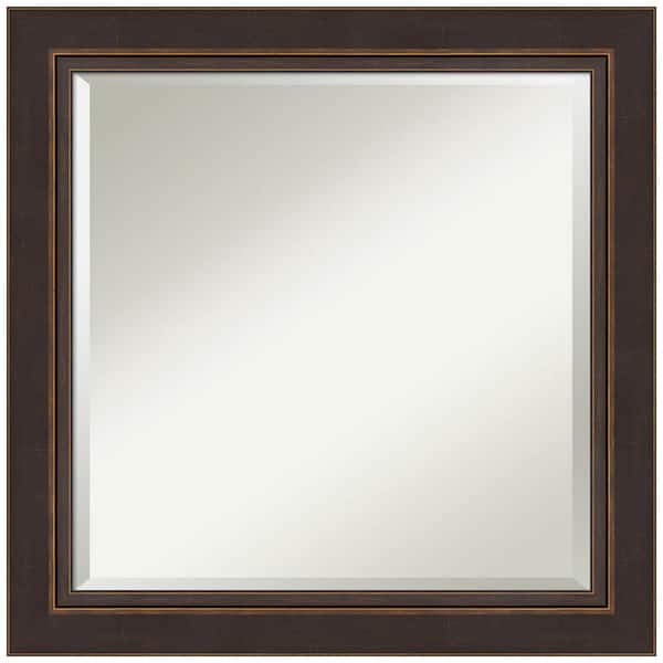 Amanti Art Lara Bronze 24.5 in. W x 24.5 in. H Wood Framed Beveled Bathroom Vanity Mirror in Bronze, Brown