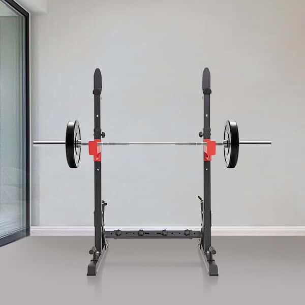 Soozier Adjustable Squat Rack With Pull Up Bar And Barbell Bar